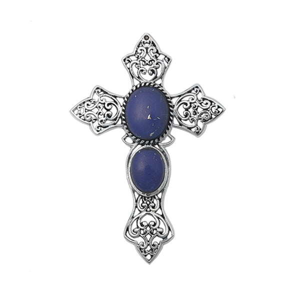 Sterling Silver Cute Blue Lapis Filigree Vintage Cross Pendant Charm 925 New