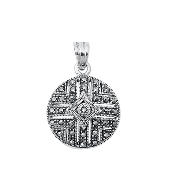 Sterling Silver Cute Marcasite Bali Style Pendant Medallion Fashion Charm 925