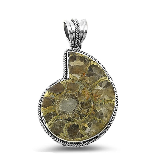 Sterling Silver Beautiful High Polished Pendant Fossilized Shell Charm 925 New