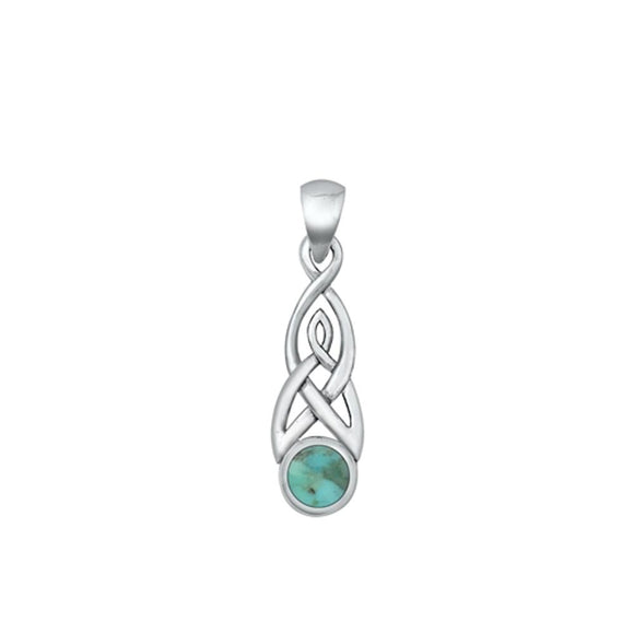 Sterling Silver Polished Turquoise Celtic Knot Pendant Cute Charm 925 New