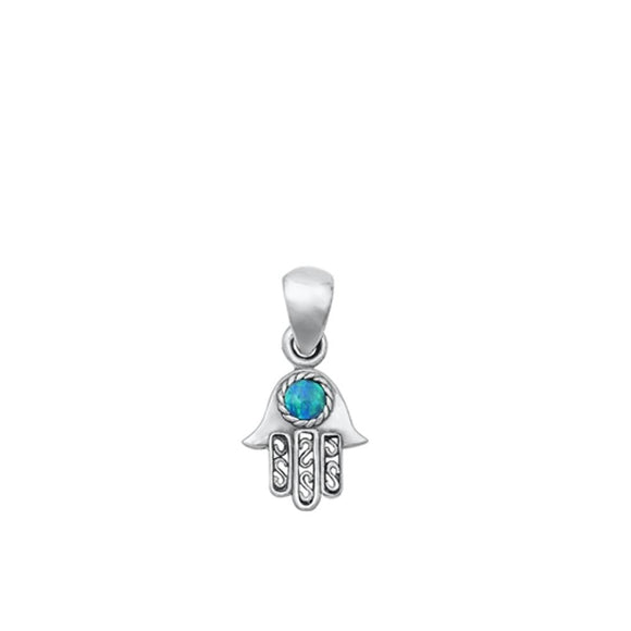 Sterling Silver Fashion Blue Synthetic Opal Hamsa Pendant Fashion Charm 925 New