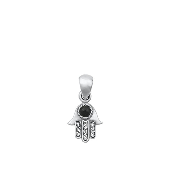Sterling Silver Classic Black Agate Hamsa Pendant Protection Charm 925 New