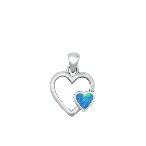 Sterling Silver Polished Blue Synthetic Opal Double Heart Pendant Charm 925 New