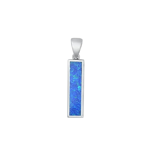 Sterling Silver Classic Blue Synthetic Opal Pendant High Polished Charm .925 New