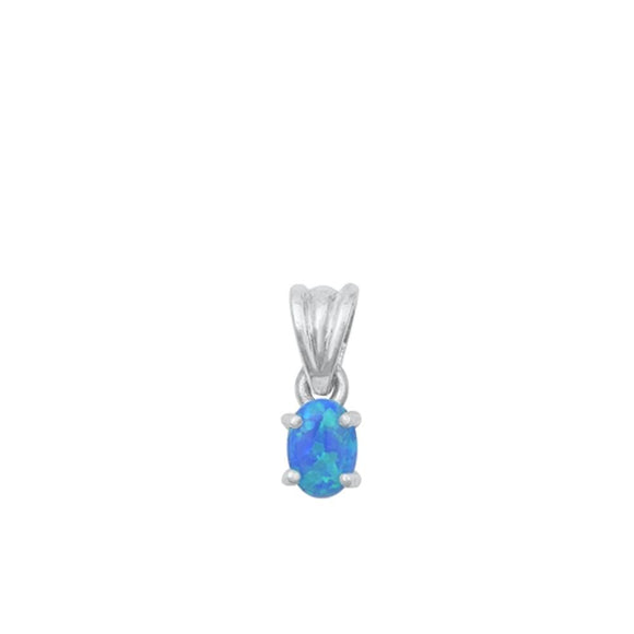 Sterling Silver Cute Blue Synthetic Opal Solitaire Pendant Cute Charm 925 New