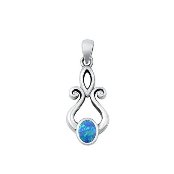 Sterling Silver Cute Blue Synthetic Opal Pendant High Polished Charm 925 New