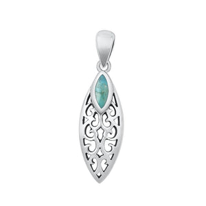 Sterling Silver Fashion Turquoise Victorian Pendant High Polished Charm .925 New