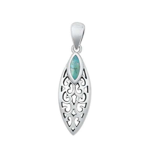 Sterling Silver Fashion Turquoise Victorian Pendant High Polished Charm .925 New