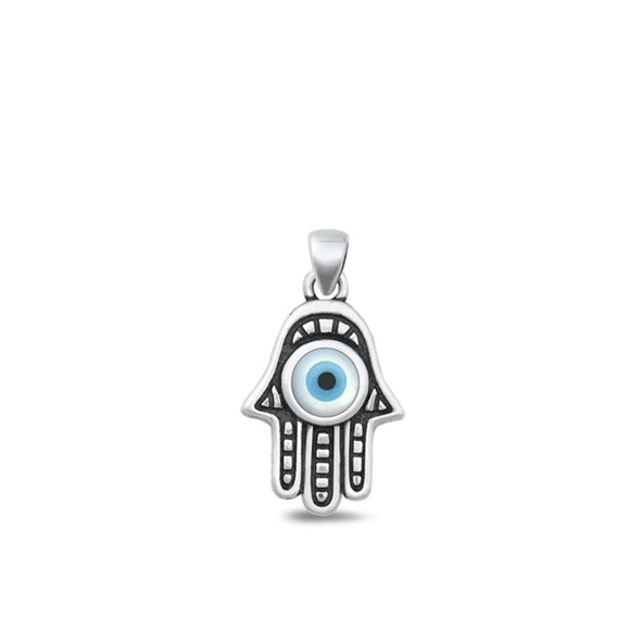Sterling Silver Fashion Mother of Pearl Hamsa Pendant Evil Eye Charm 925 New