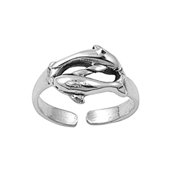Sterling Silver Double Dolphin Toe Midi Ring Adjustable Band 925 New