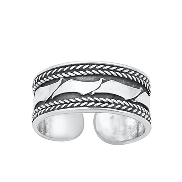 Sterling Silver Adjustable Beautiful Oxidized Bali Style Braid Toe Midi Ring 925
