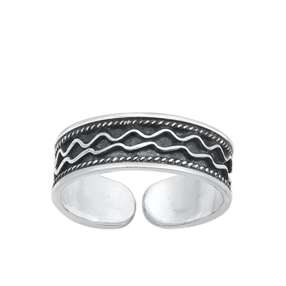 Sterling Silver Oxidized Bali Style Wavy Toe Midi Ring Adjustable Band 925 New