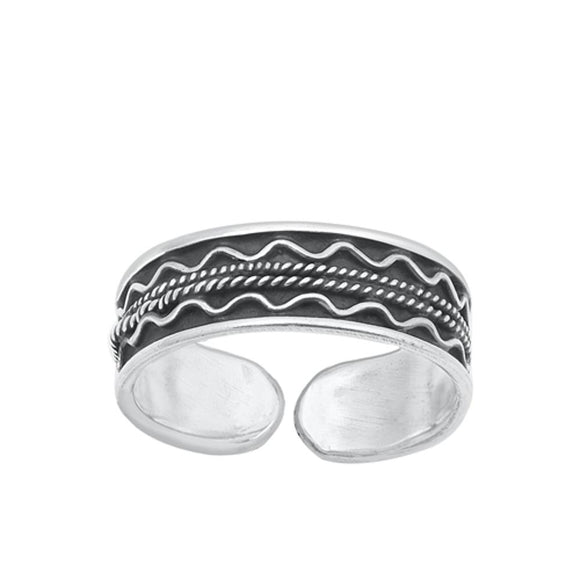Sterling Silver Classic Oxidized Bali Style Toe Midi Ring Adjustable Band 925