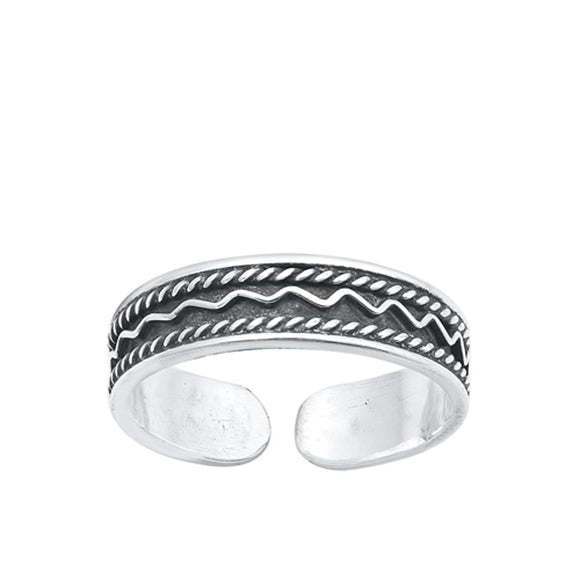 Sterling Silver Beautiful Oxidized Bali Style Toe Midi Ring Adjustable Band 925