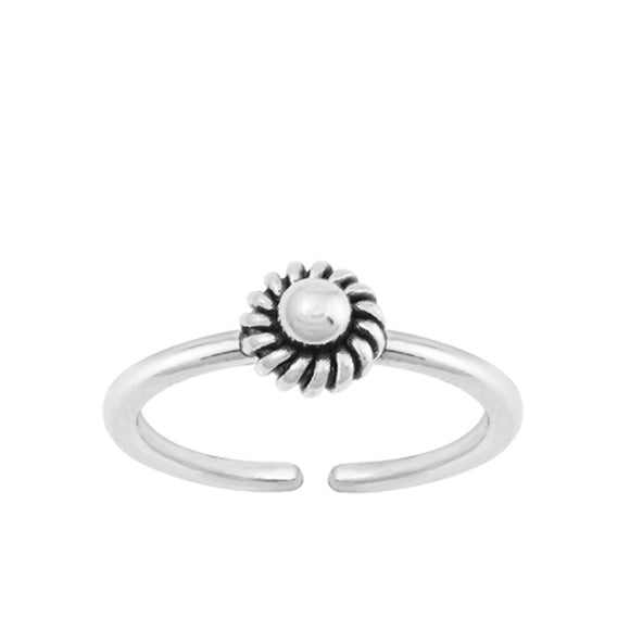 Sterling Silver Oxidized Bali Round Swirl Flower Toe Midi Ring Adjustable Band